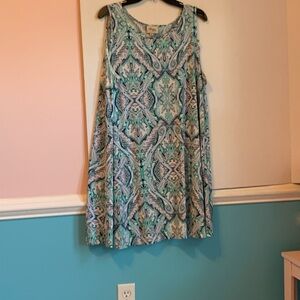 Beige by eci Sleeveless Dress in Blue and Green Pattern